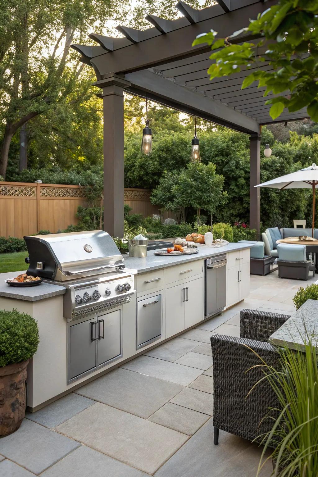 An outdoor kitchen is perfect for hosting unforgettable barbecues.