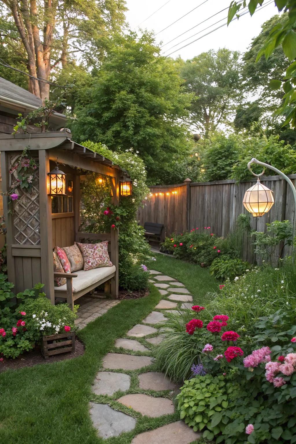 A secret garden nook offers a peaceful escape.