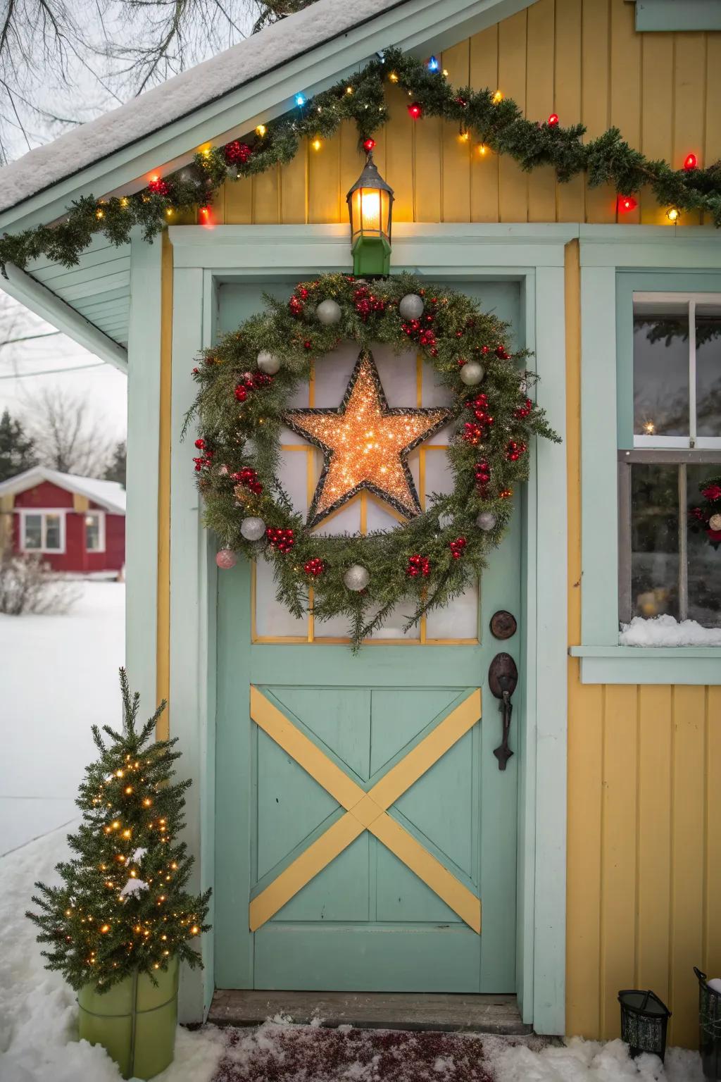 Unexpected shapes bring a whimsical charm to this festive wreath.