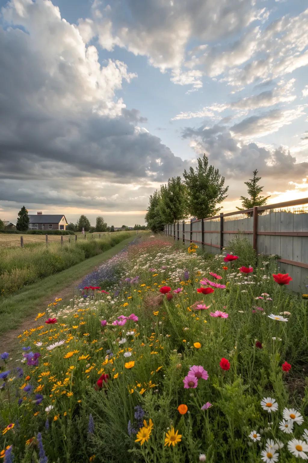 A wildflower meadow adds vibrant color and supports local wildlife.