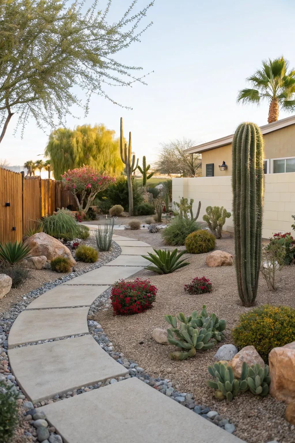 Gravel is a versatile, low-maintenance option for desert landscaping.