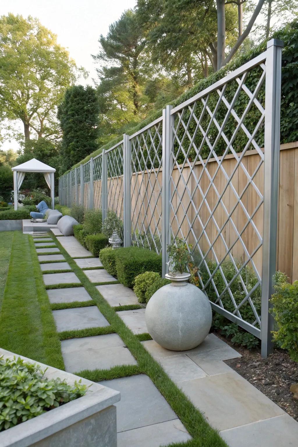 Diagonal lattice adds a modern artistic touch.