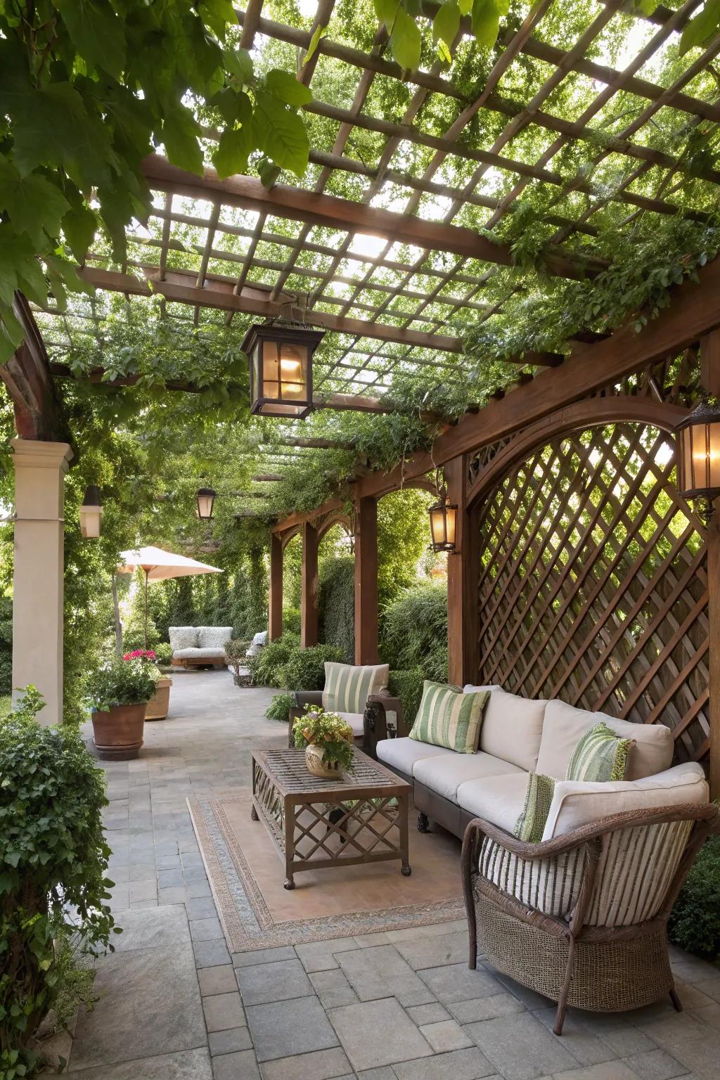 A lattice pergola offering shade and beauty.