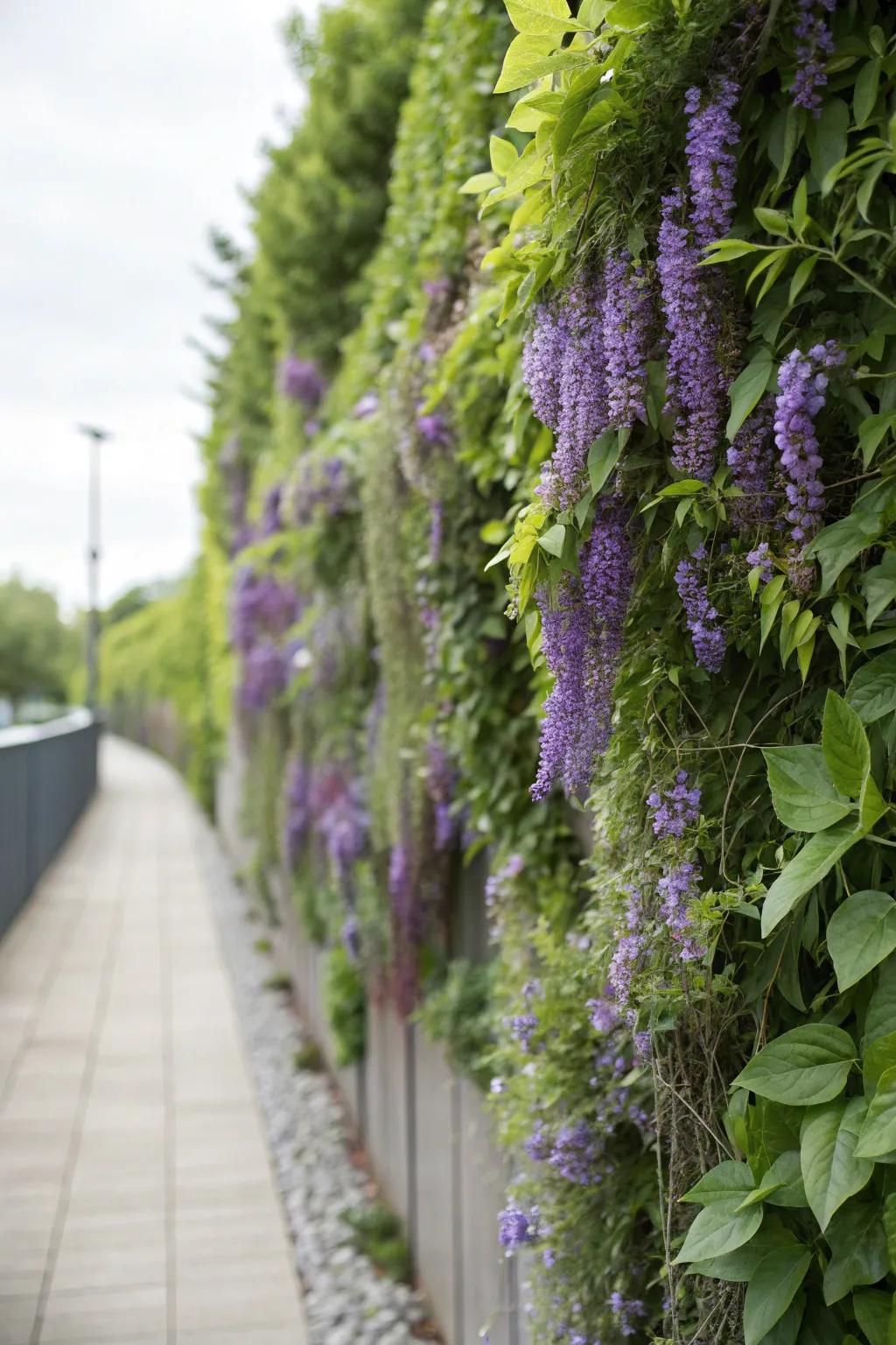 A stunning vertical wall decorated with lavender.