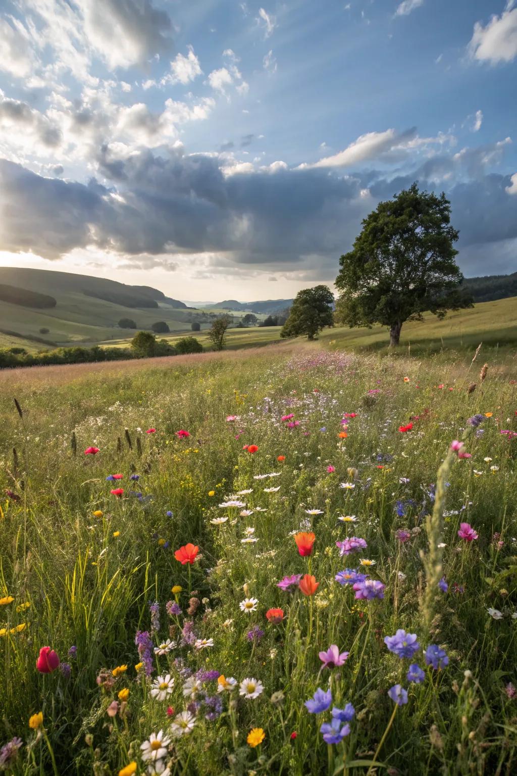 A wildflower meadow adds a natural and enchanting element.