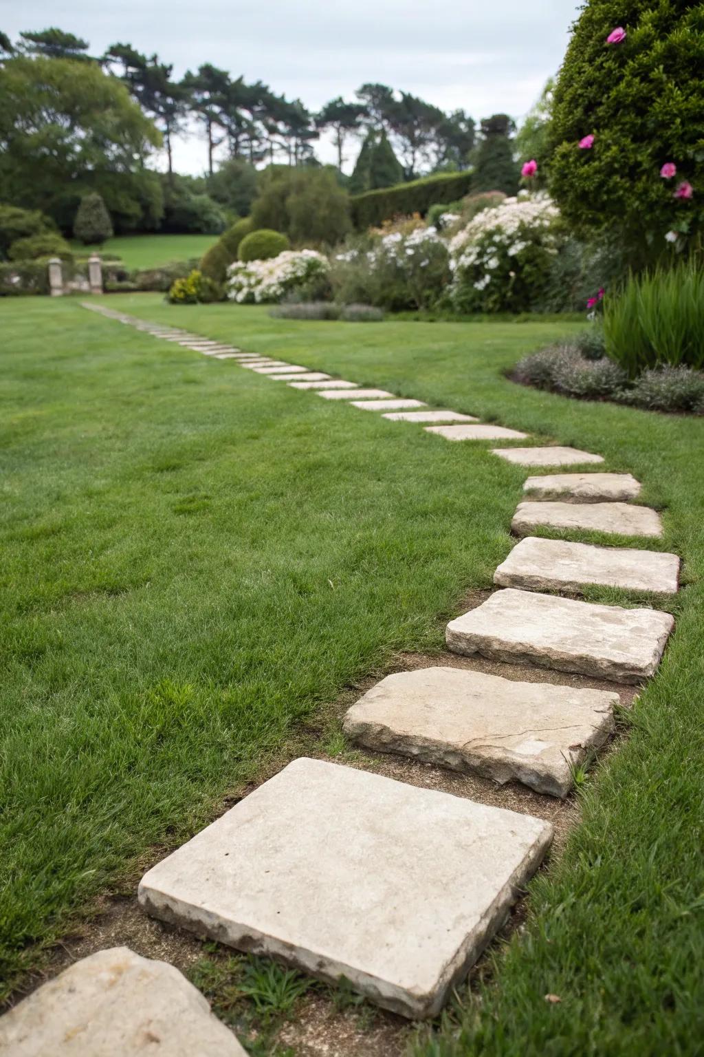 Limestone stepping stones add whimsy to a garden path.