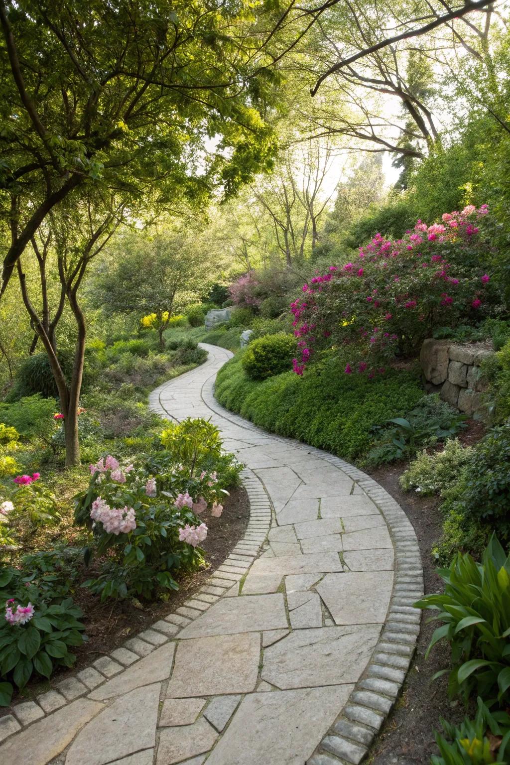 Limestone pathways enchant as they weave through gardens.
