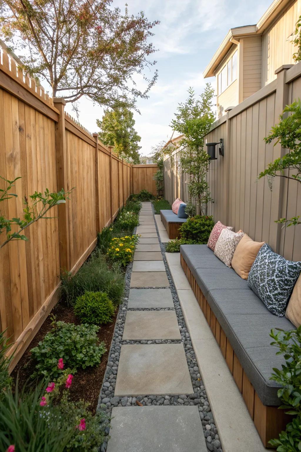 Built-in seating maximizes space and keeps pathways clear.