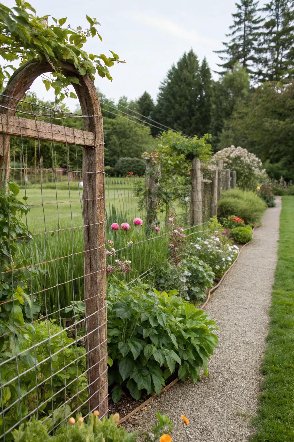 Woven wire fencing offers an open yet defined garden boundary.