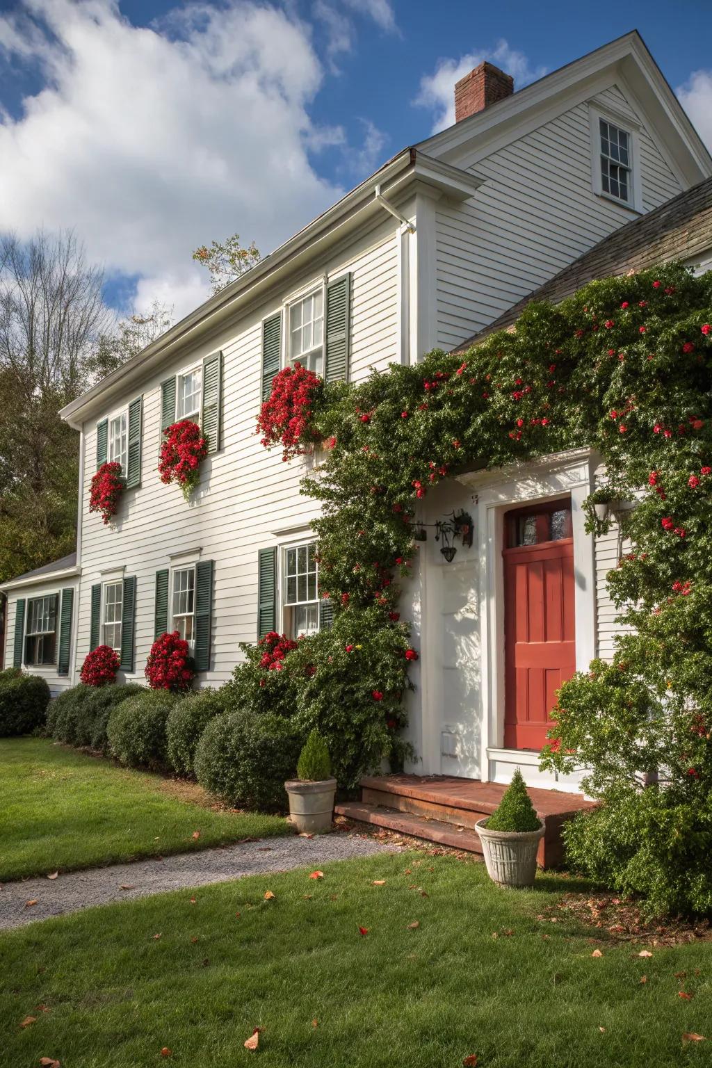 Holly bushes provide festive color and easy care all year.