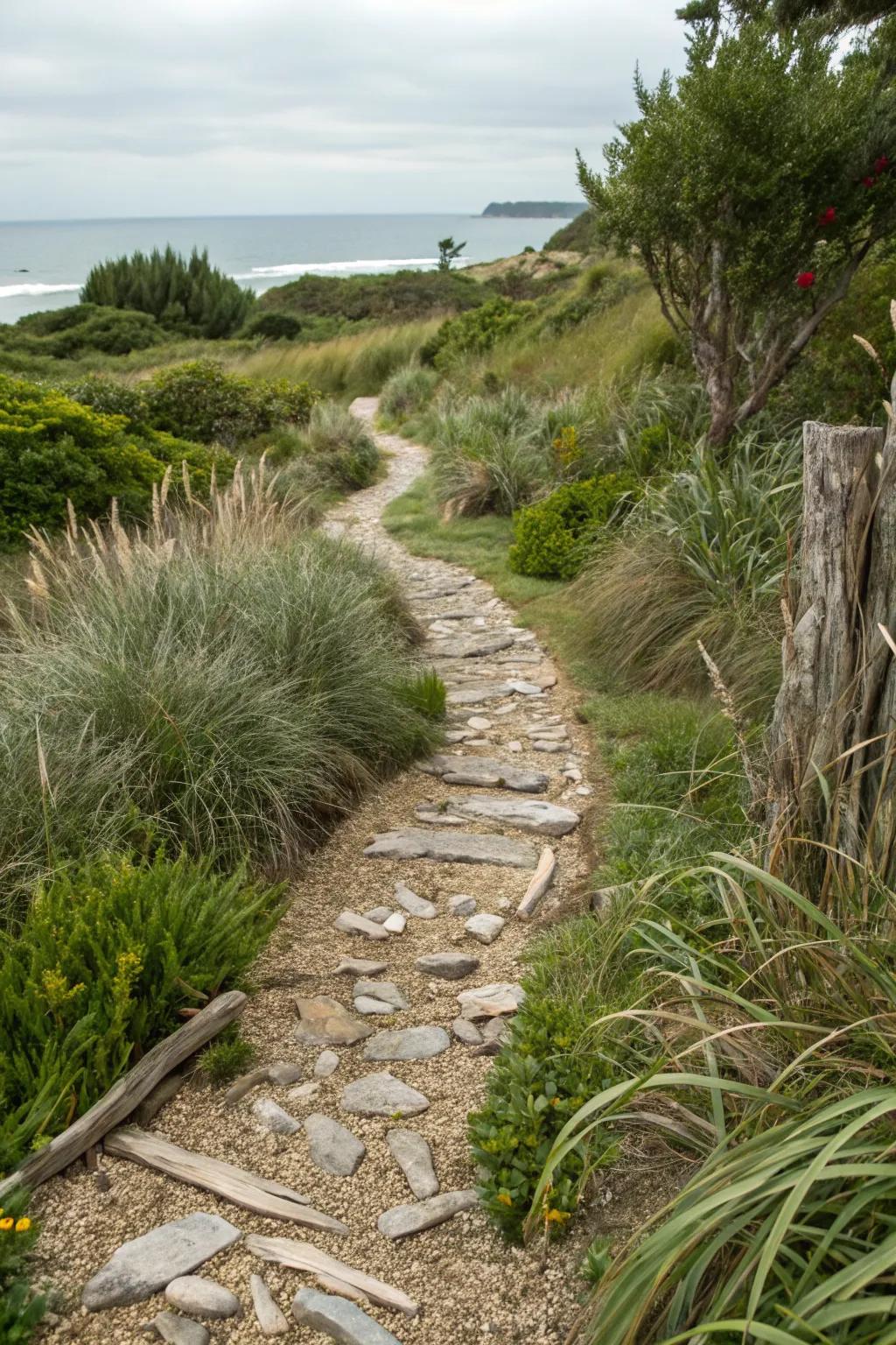 Shell paths bring coastal charm and excellent drainage.