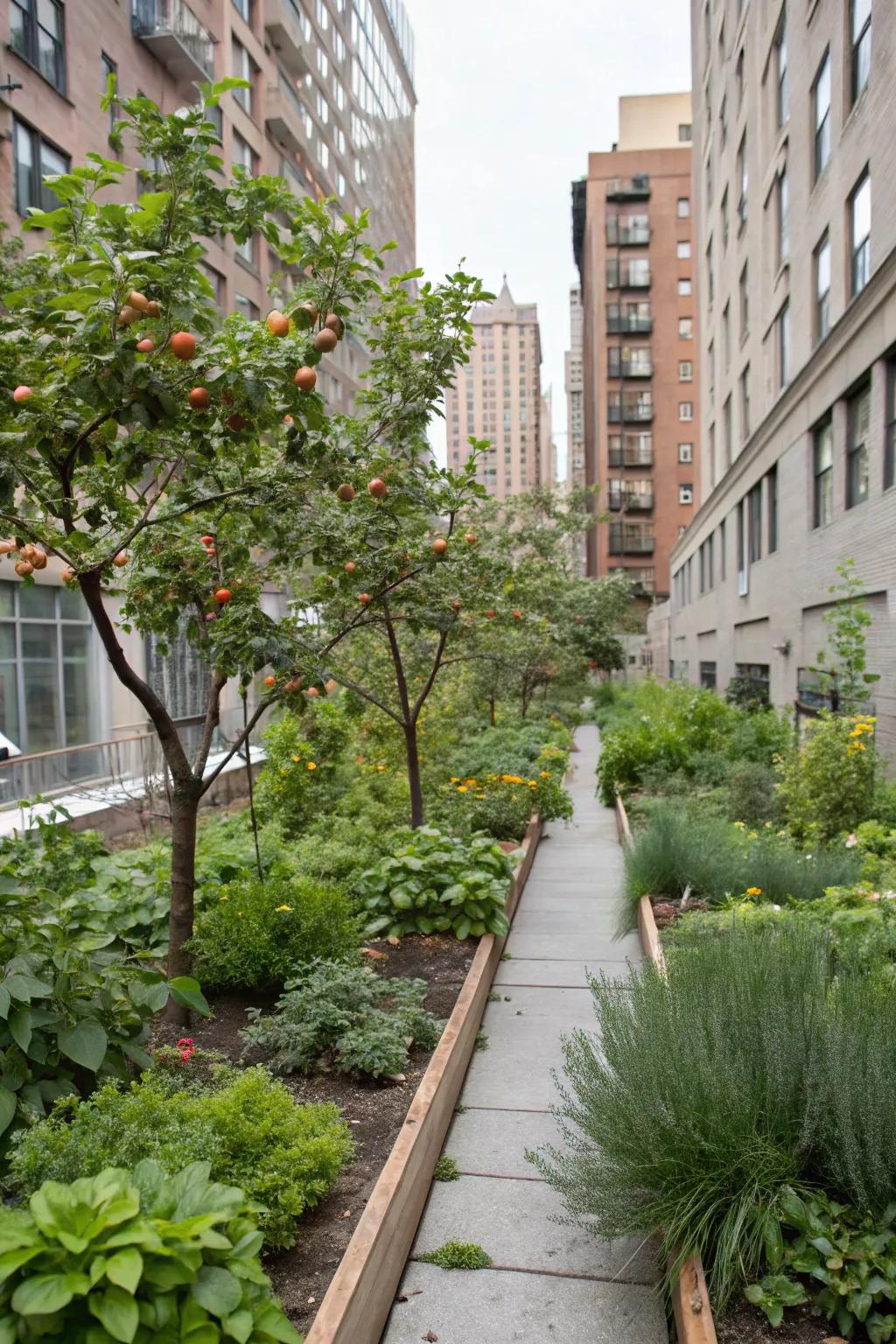 Dwarf fruit trees and herbs transform your hellstrip into a bountiful space.