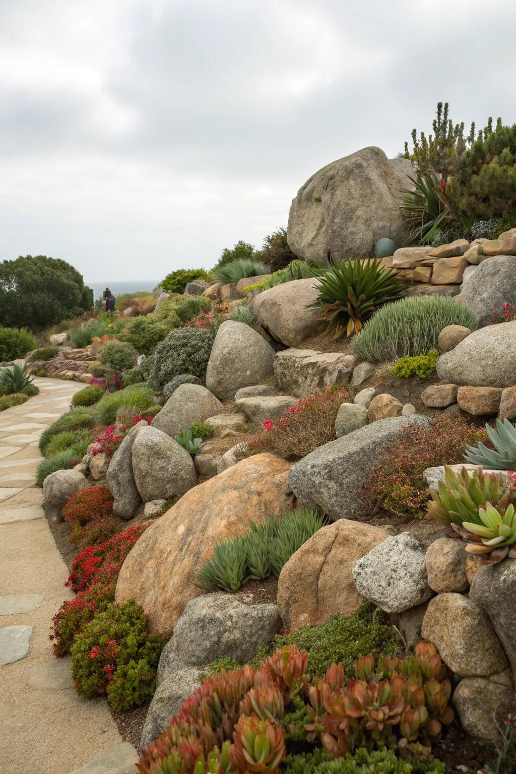 Rock gardens add texture and require little care.