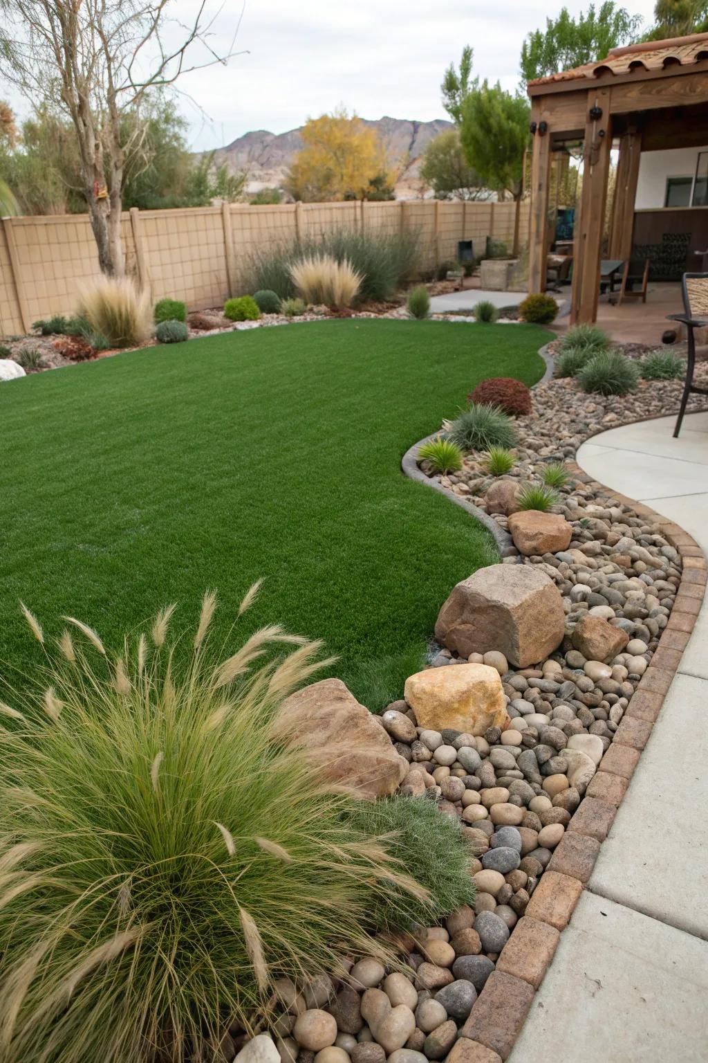 Artificial grass offers the green lawn look without the water demands.