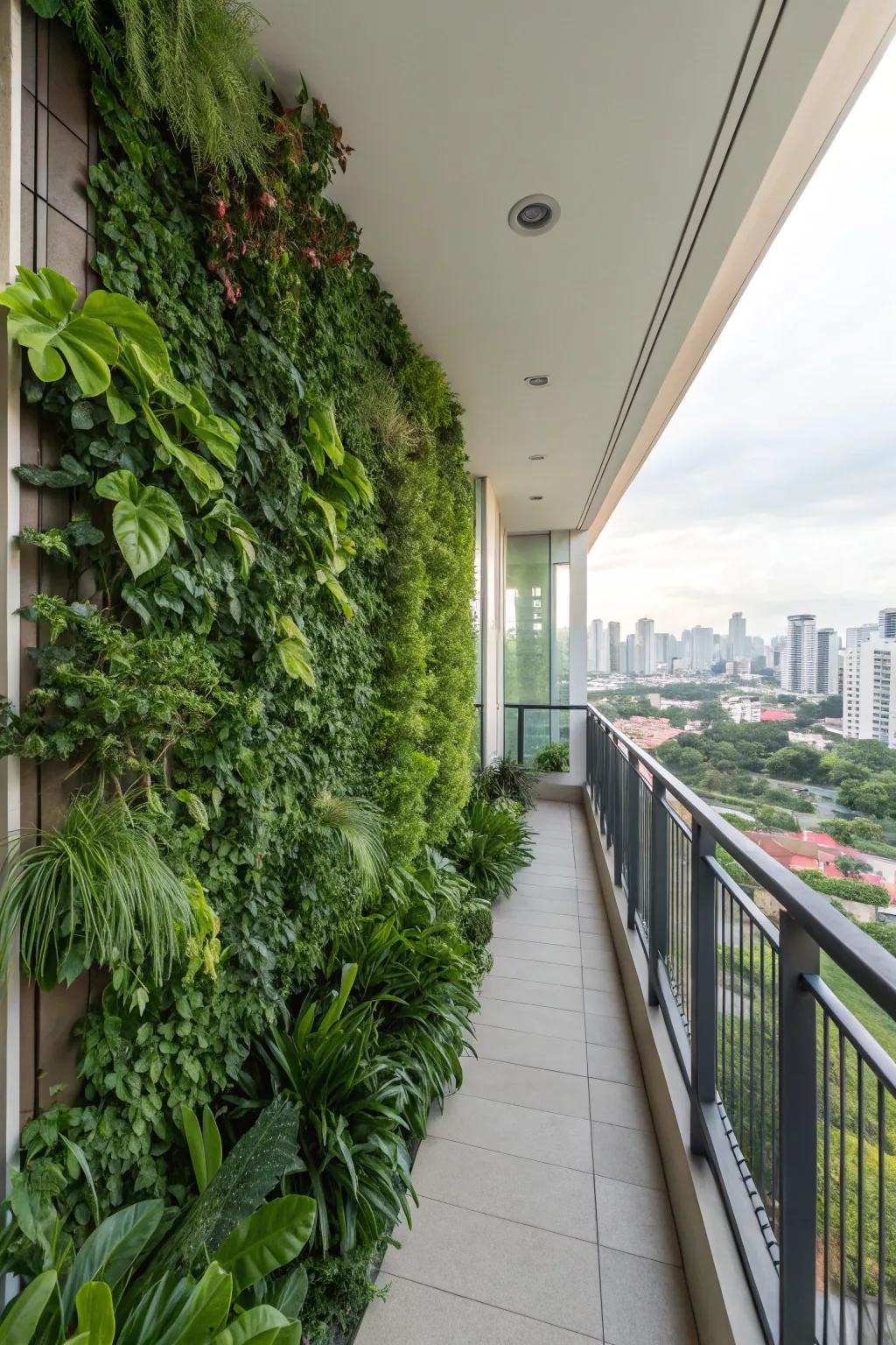 A vertical garden brings lush greenery to your balcony.