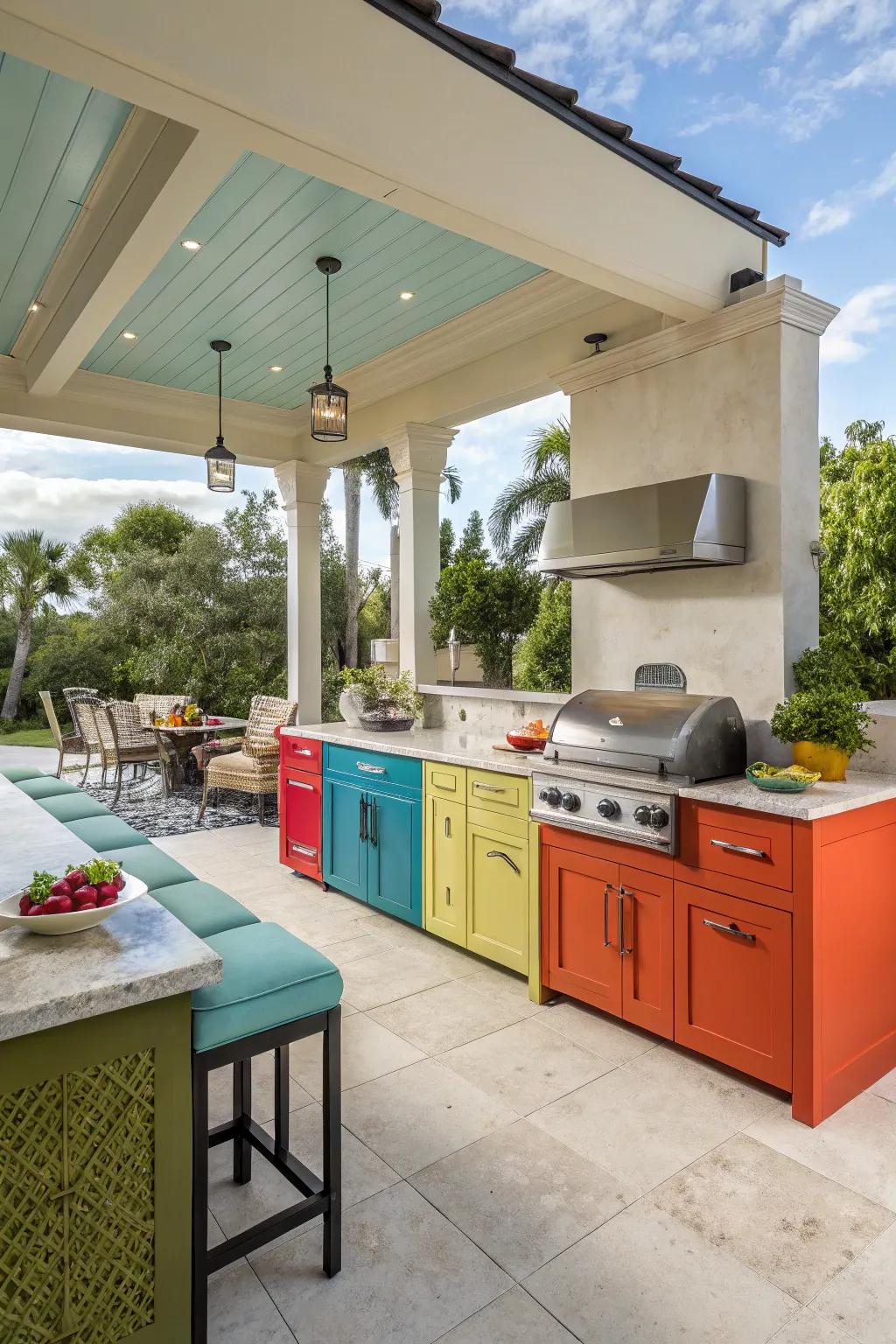 Unique cabinetry finishes add a personal flair to your outdoor kitchen.