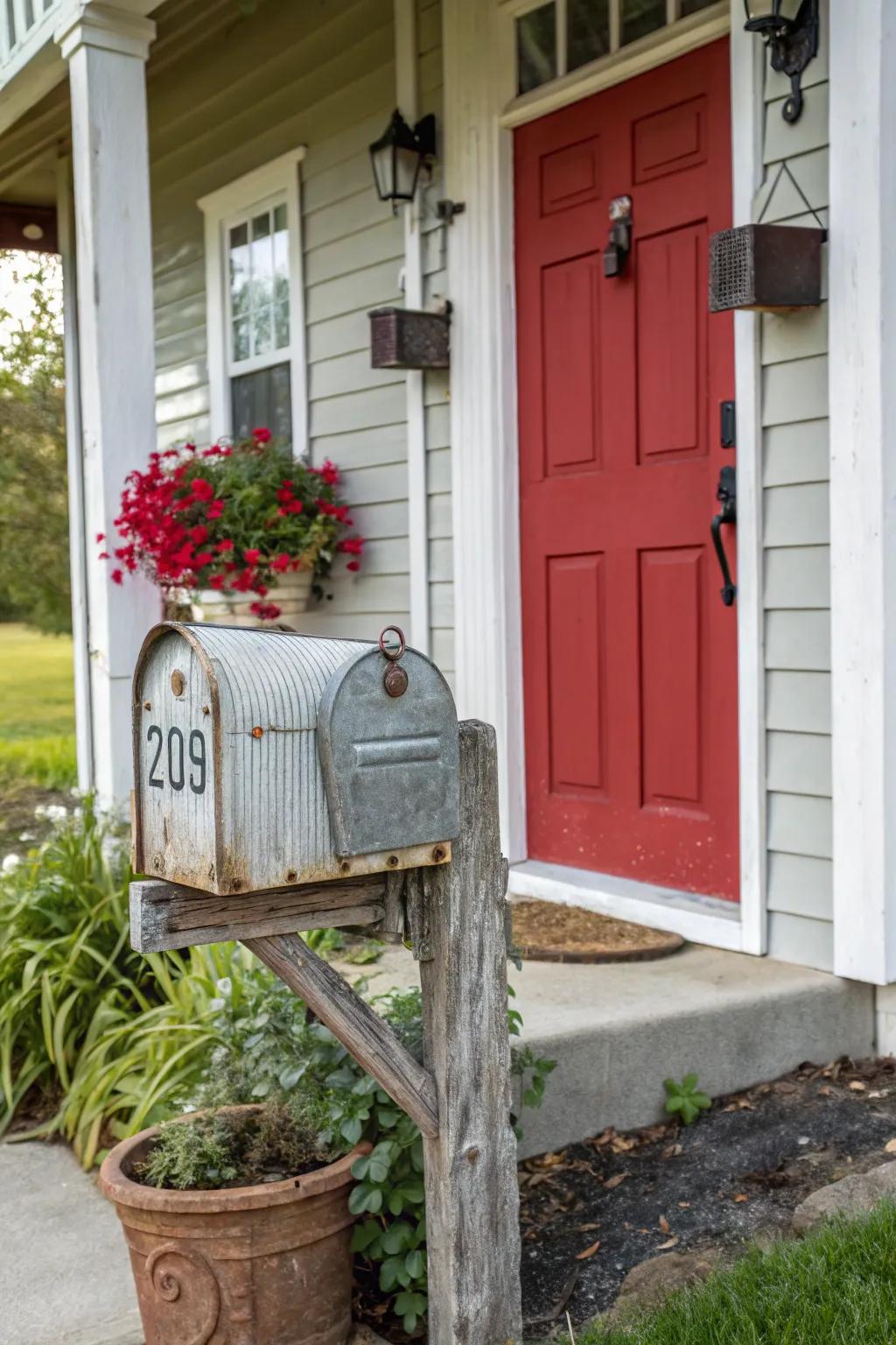 A farmhouse mailbox that adds rustic charm to your entry.
