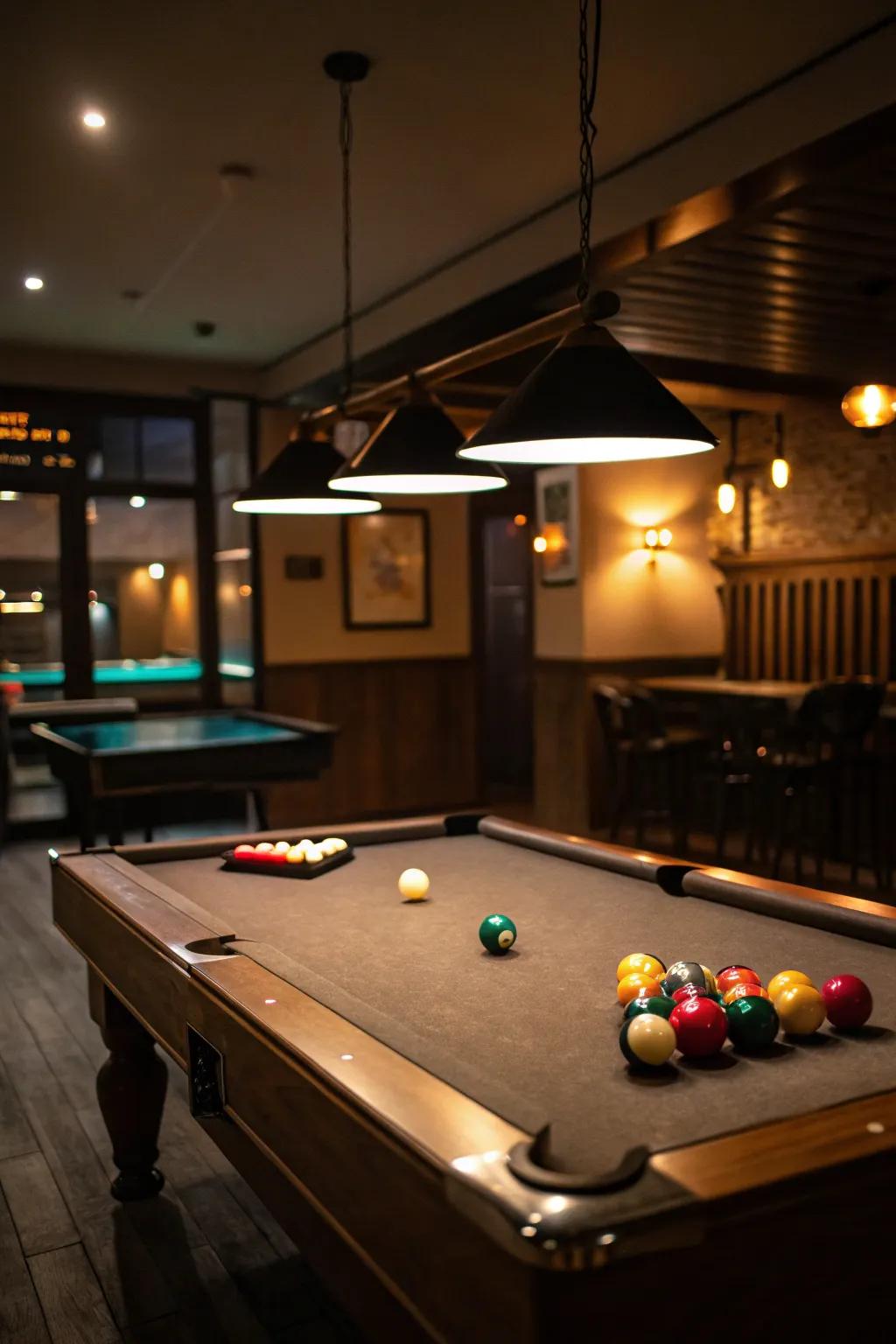 Accent lighting draws attention to your pool table and creates ambiance.