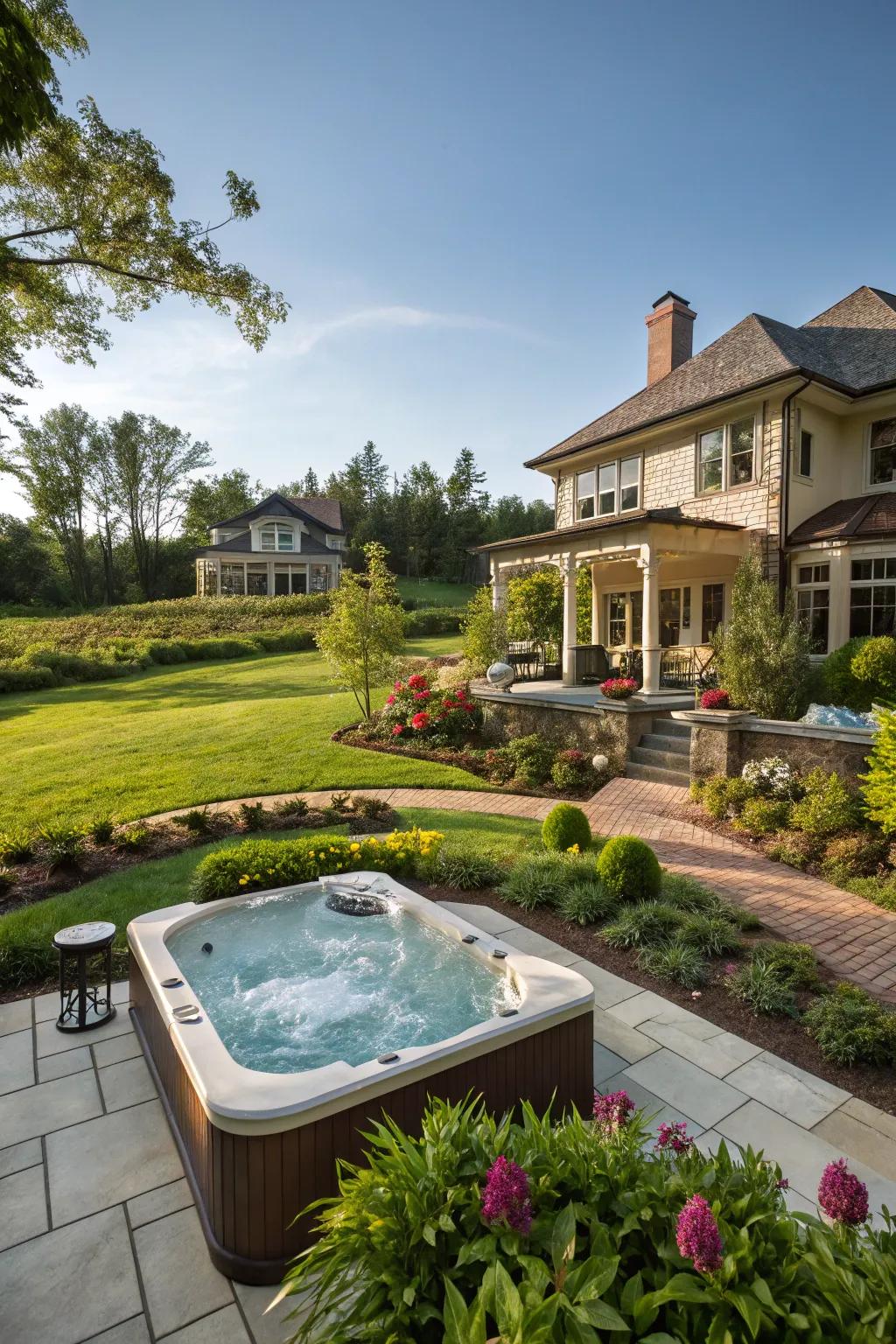 A backyard spa offers a private retreat for relaxation.