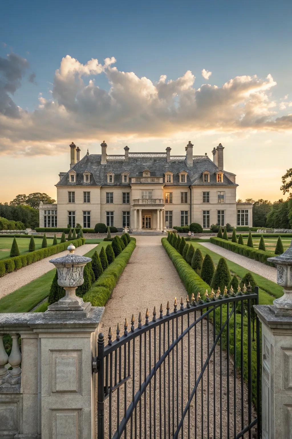 Create harmony and elegance with a symmetrical fence design for your mansion.