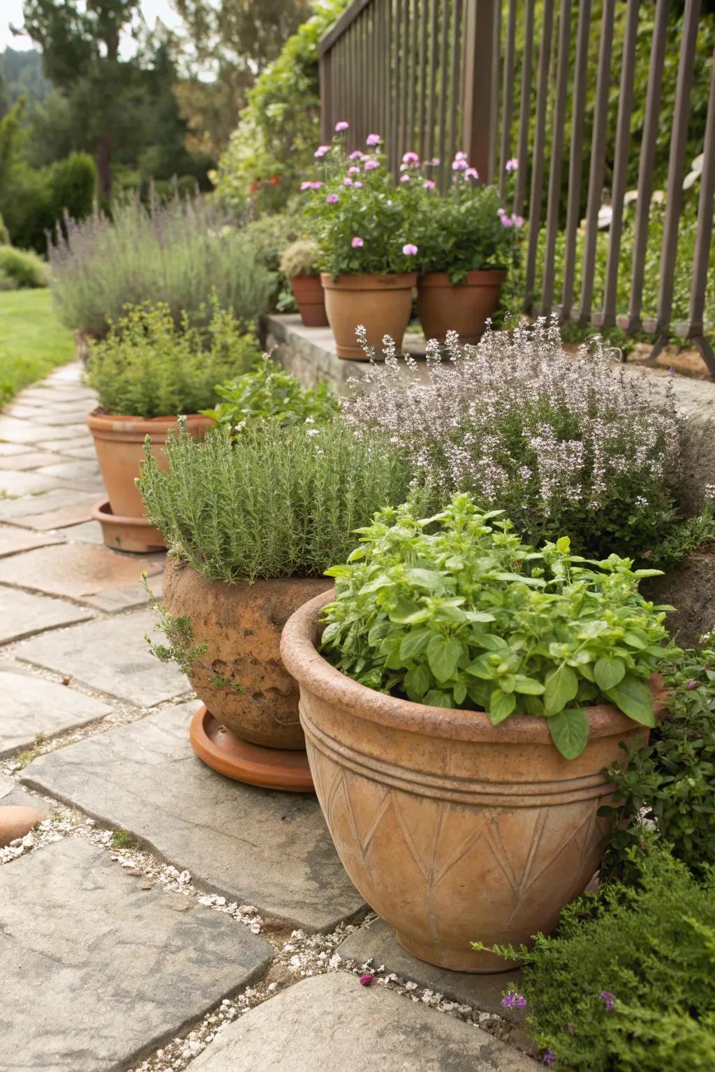 A herb garden adds both fragrance and functionality.