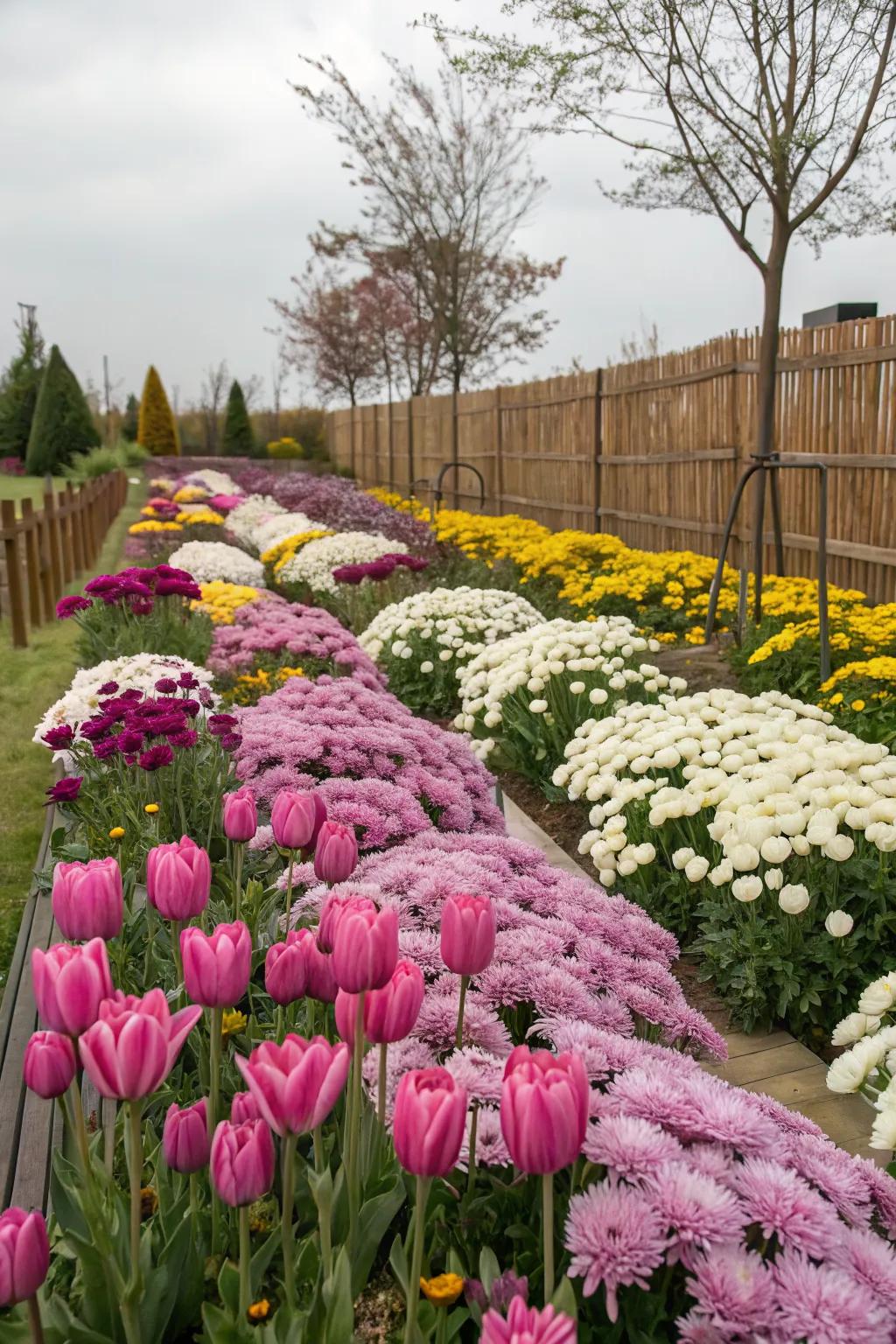 Seasonal flowering plants keep the memorial garden evolving.