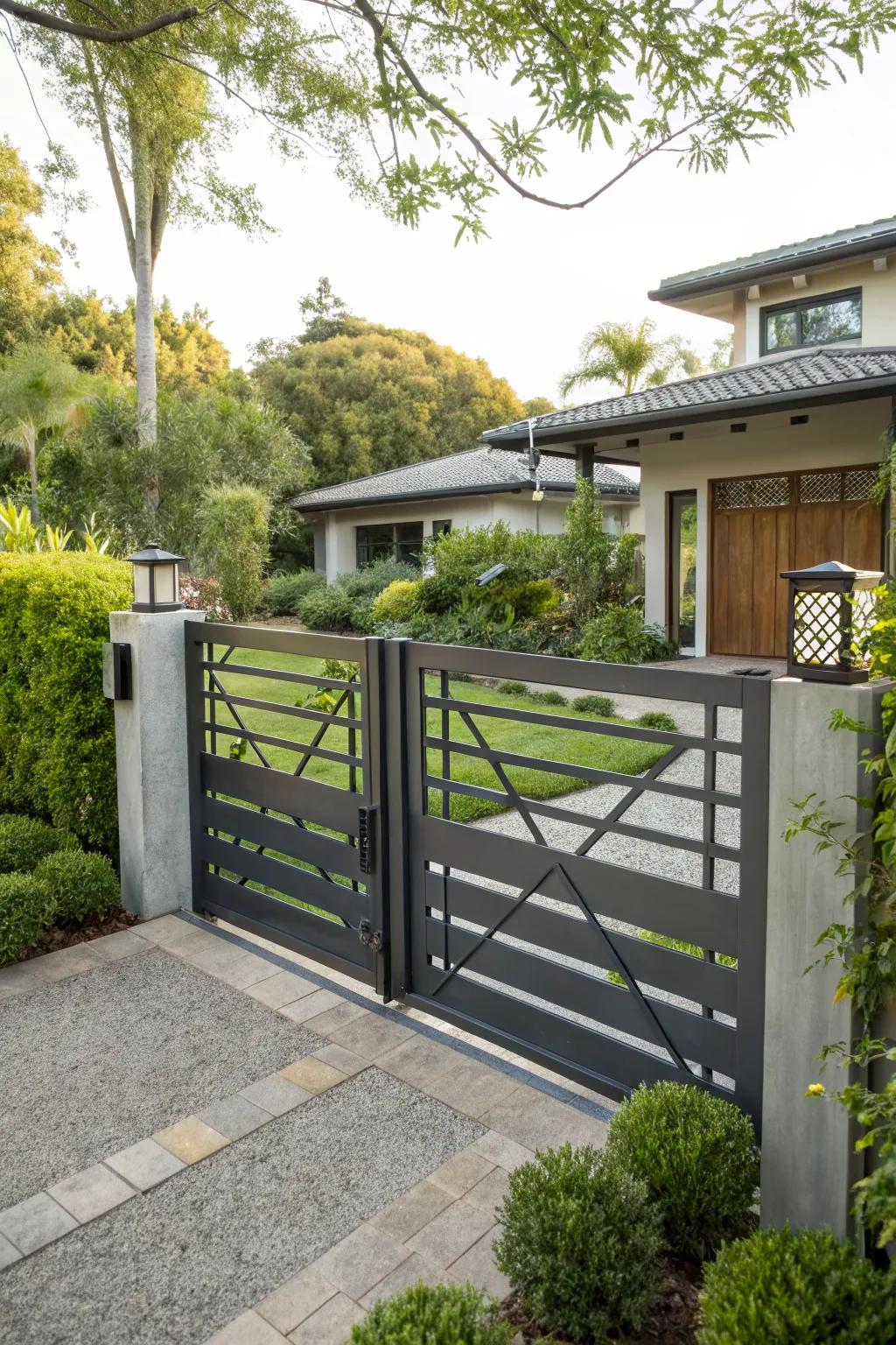 Recycled metal gates combine sustainability with style.