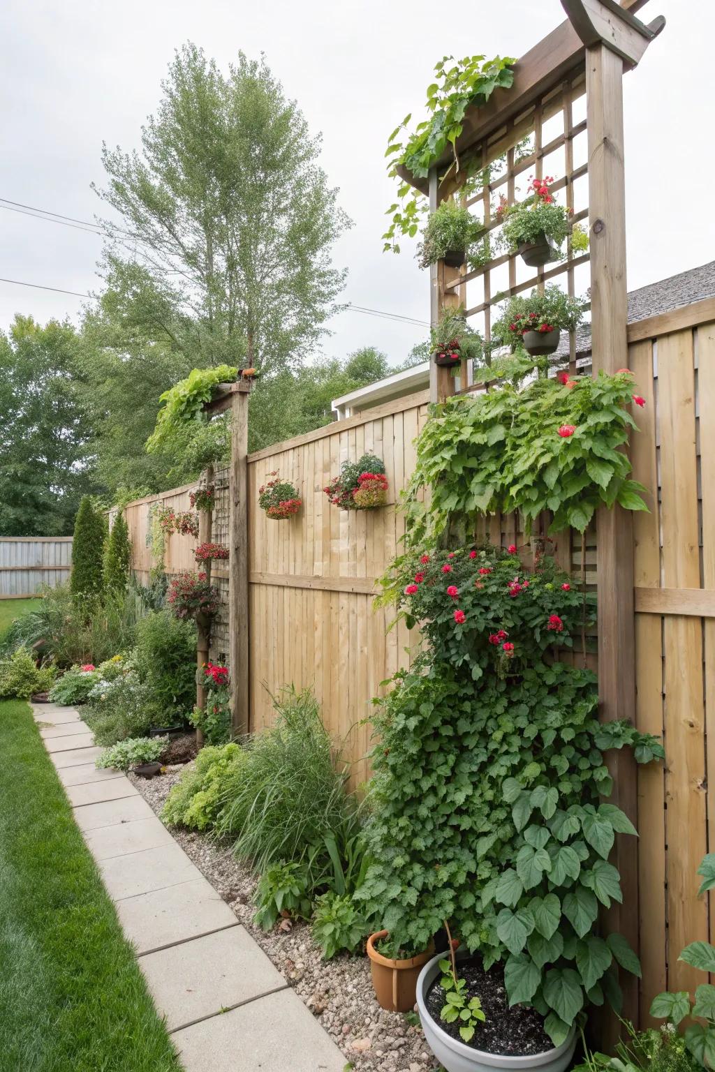 A vertical garden maximizing space and beauty.