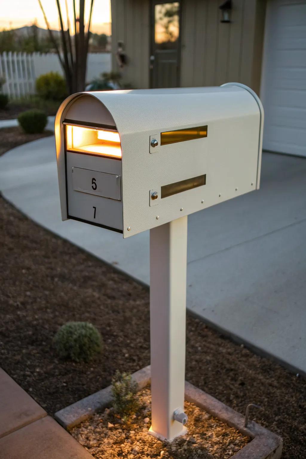 A stylish mailbox with integrated lighting for added curb appeal.