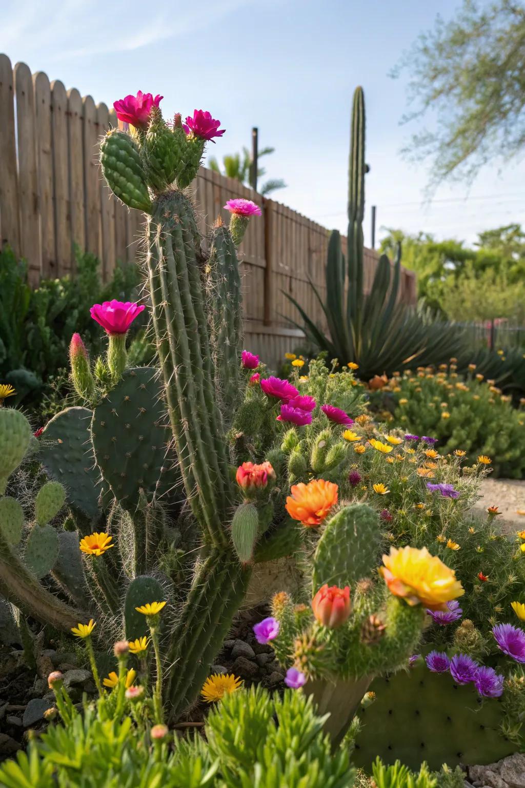 Blooming cacti adding color and life to the garden.