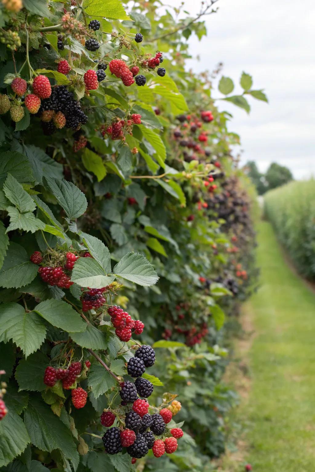 A mixed hedge with edible berry bushes.