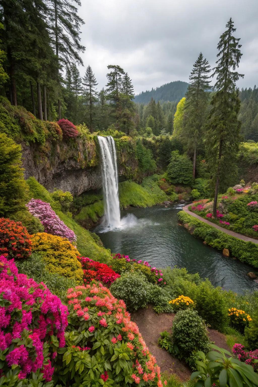 Integrating plants adds a natural charm to your waterfall.