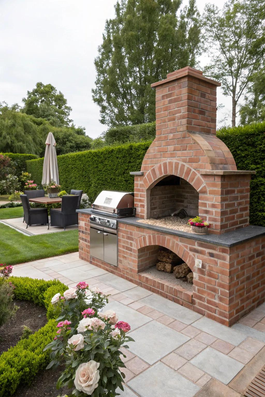 An elegant archway adds sophistication to this BBQ design.