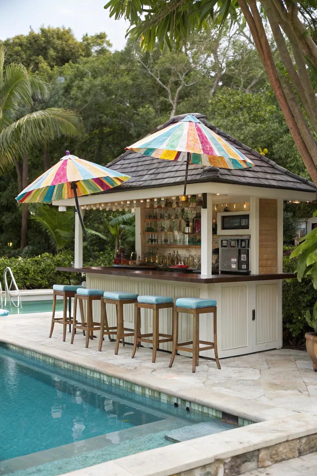A poolside bar in the cabana for refreshing summer drinks.