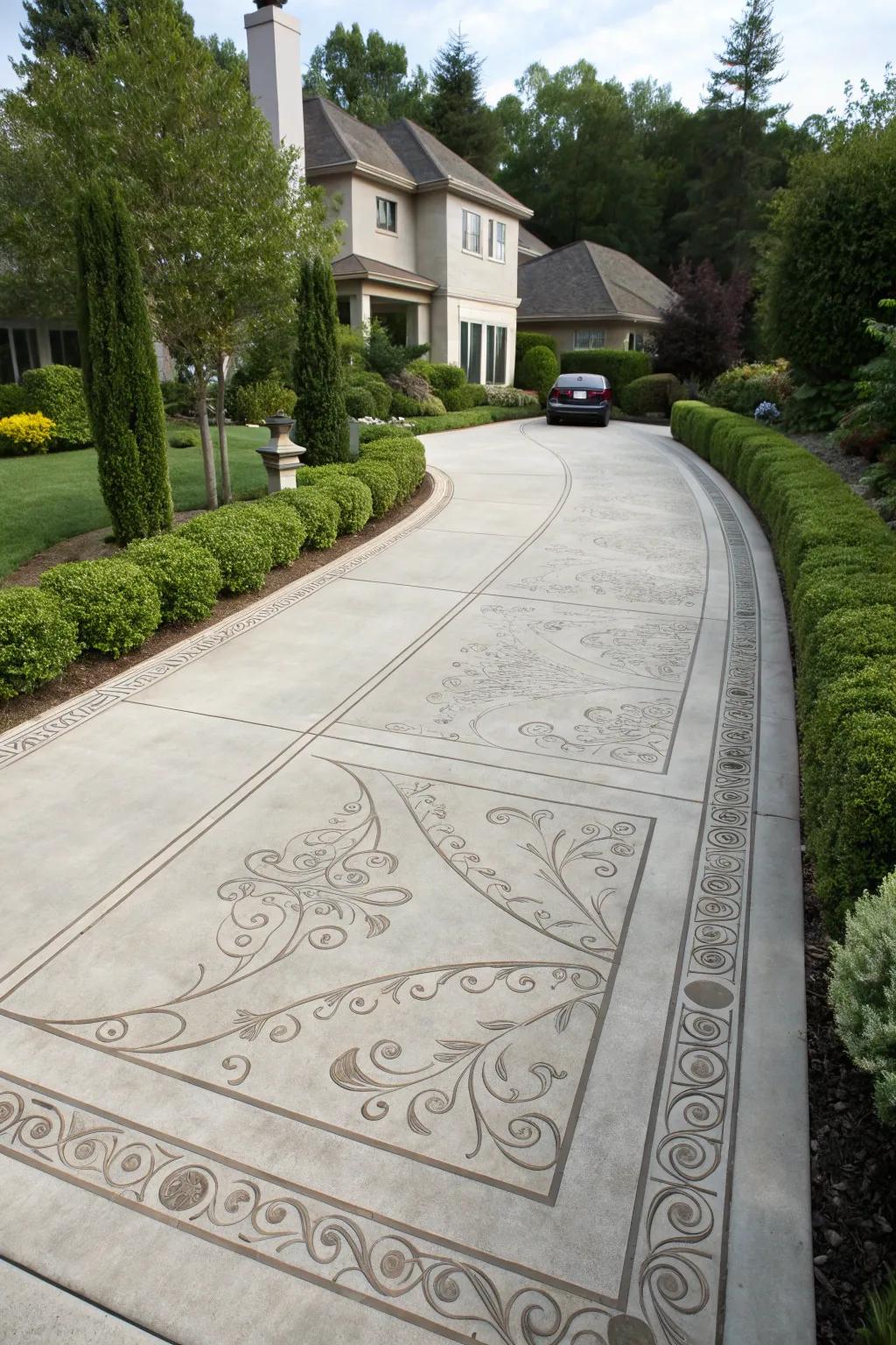 A driveway with stamped borders adding subtle sophistication.