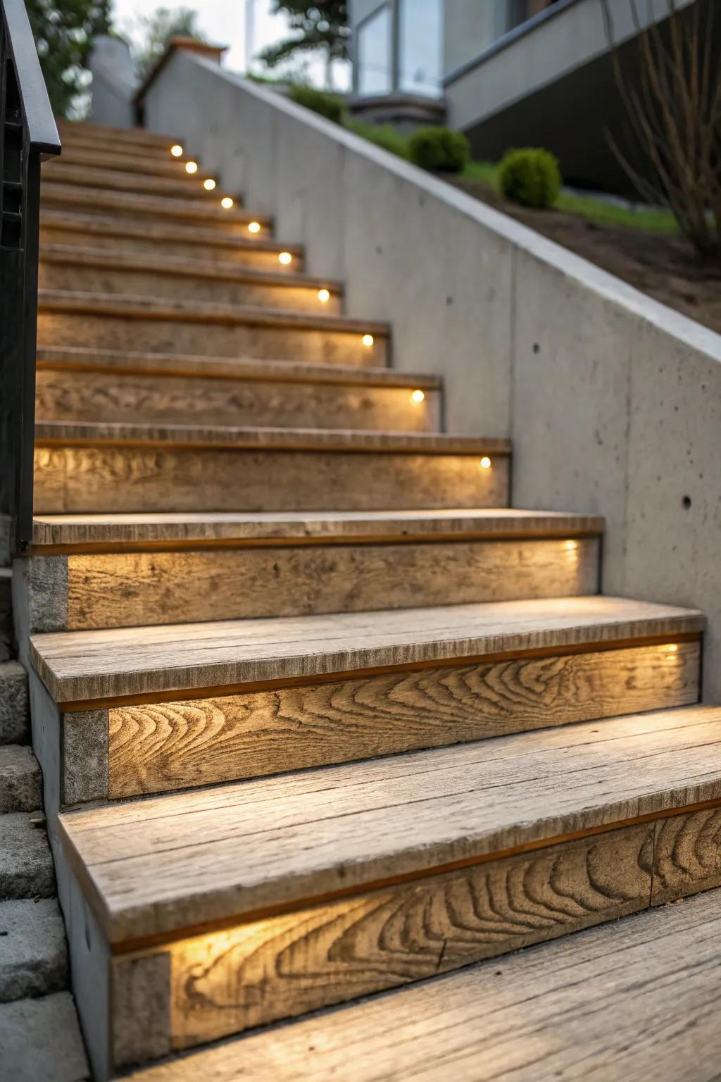 Concrete steps designed to replicate the warmth of wood.