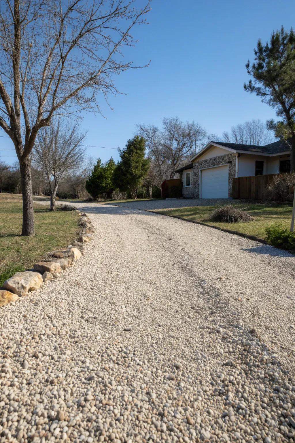 A simple and natural gravel driveway.