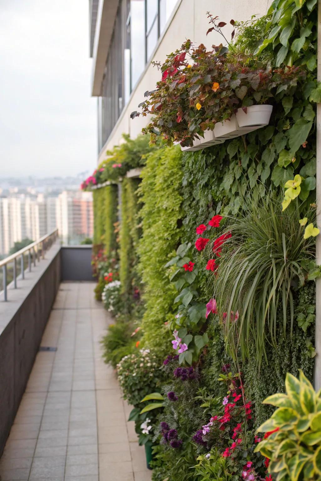 A lush vertical garden transforms a bare wall