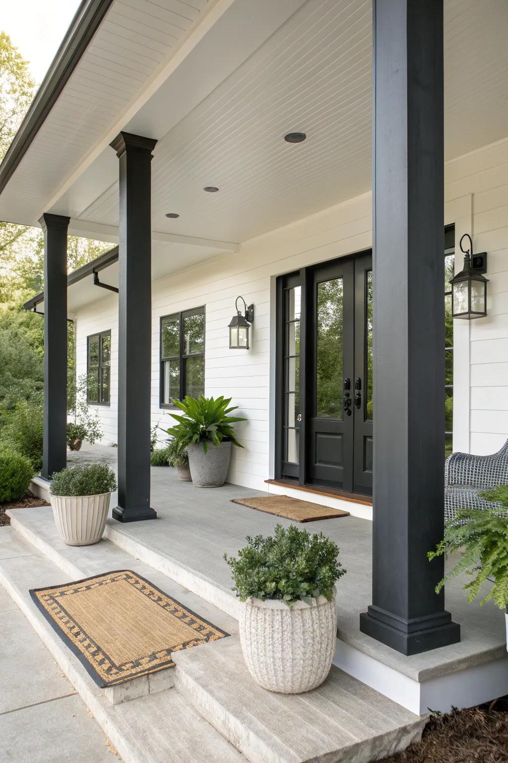 Square columns provide a strong visual impact on this porch.