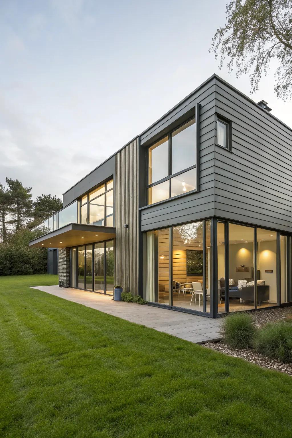 Glass and cladding create a seamless blend of indoor and outdoor spaces.