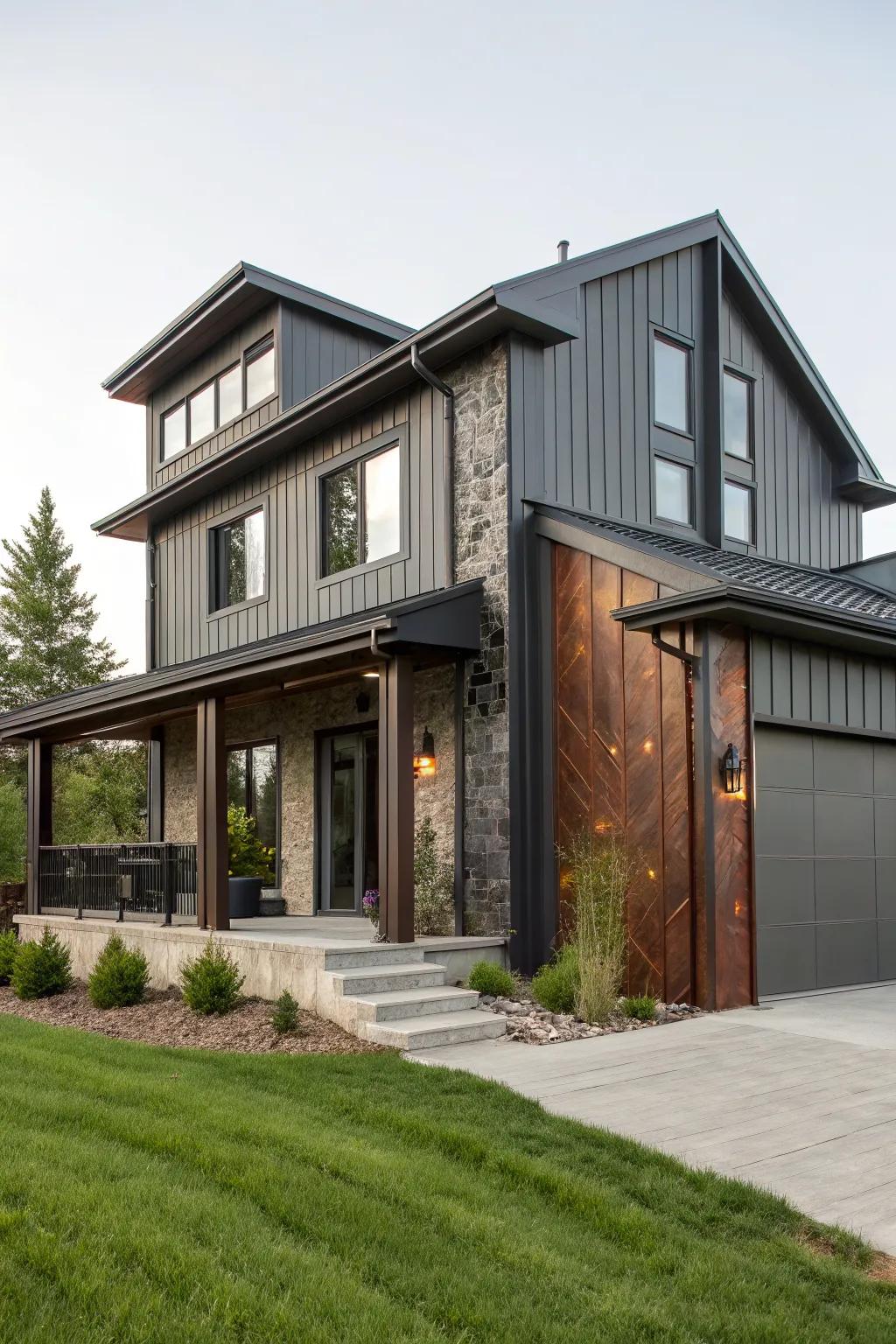 An industrial-inspired modern house with iron ore exterior.