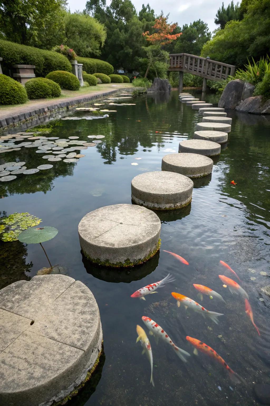 Add playful charm to your koi pond with floating stepping stones.