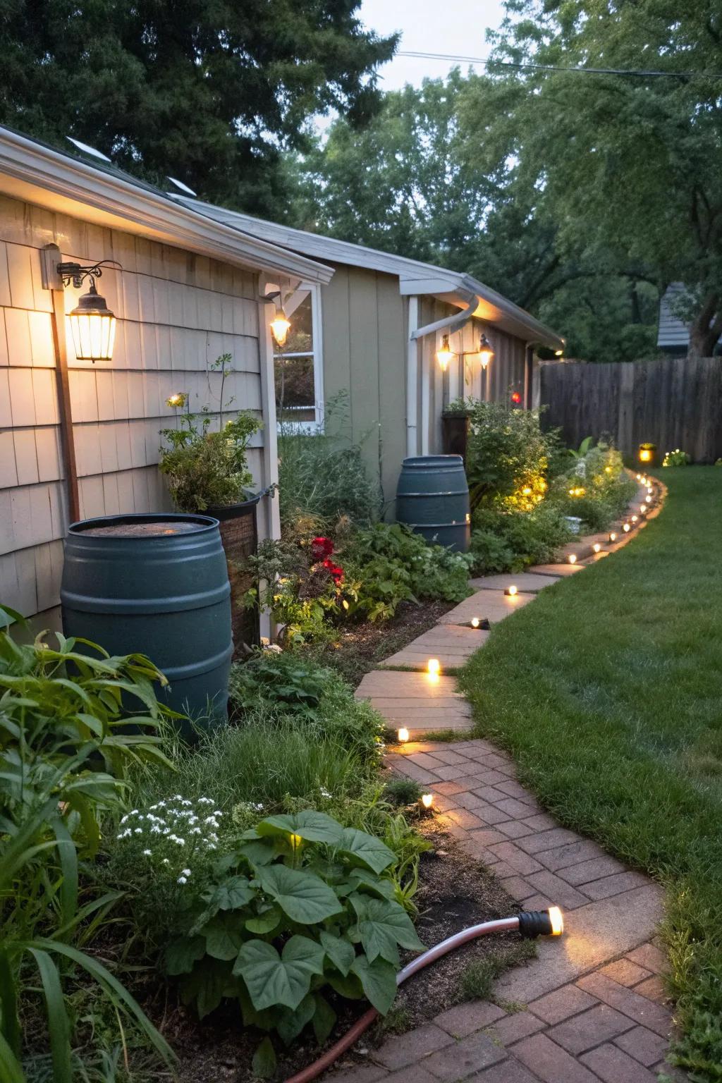 Sustainable elements like solar lights enhance eco-friendliness.