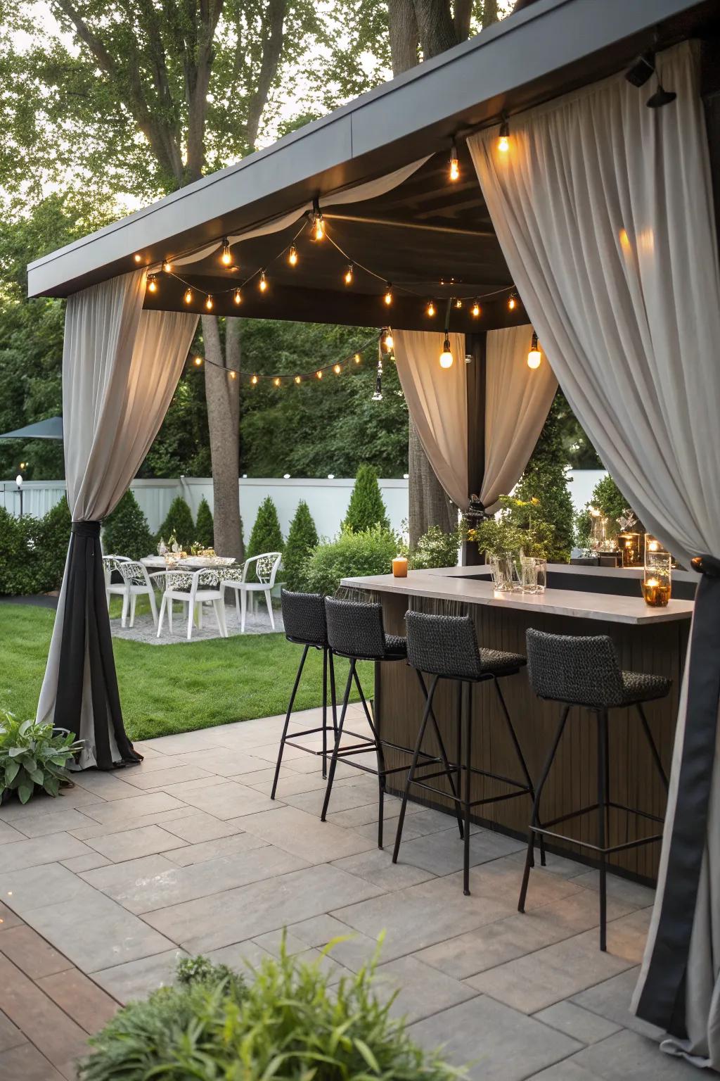 A chic canopy provides shade and sophistication to your bar.