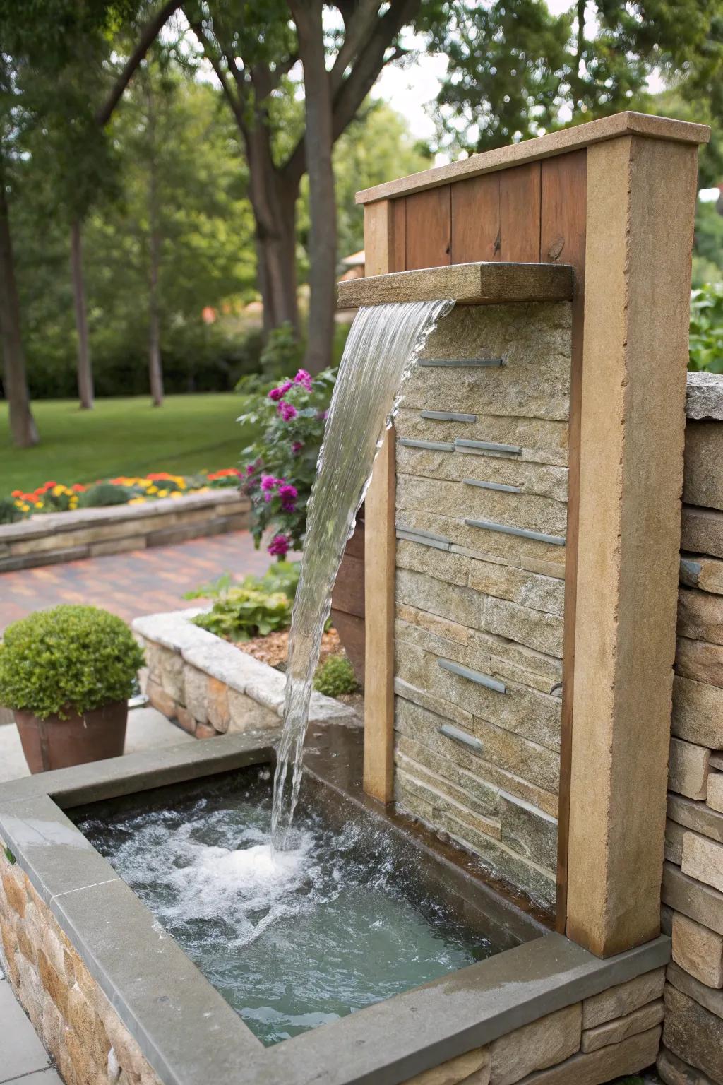 Eco-friendly water wall crafted from sustainable materials.