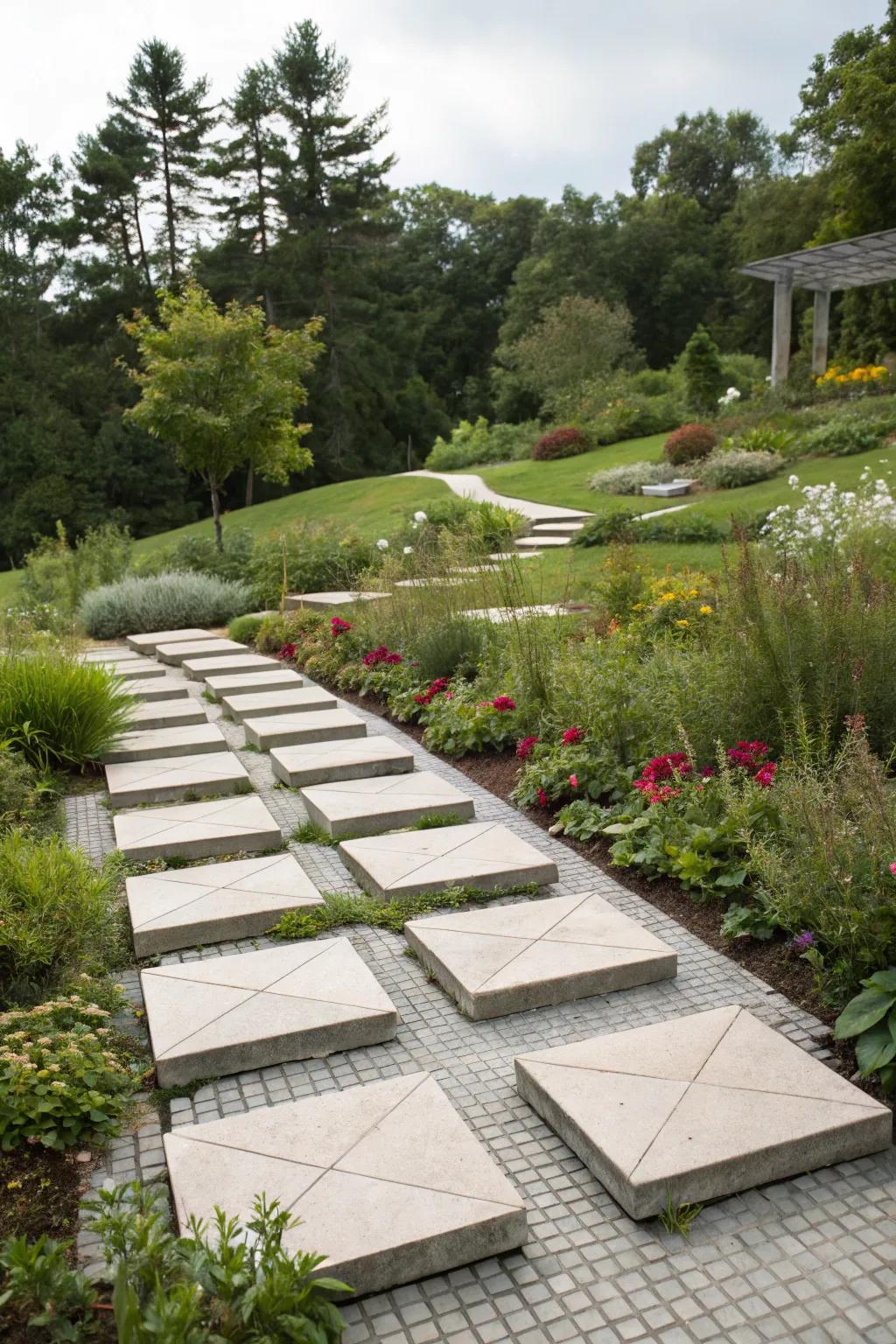Floating pavers add a modern and whimsical touch to your garden.