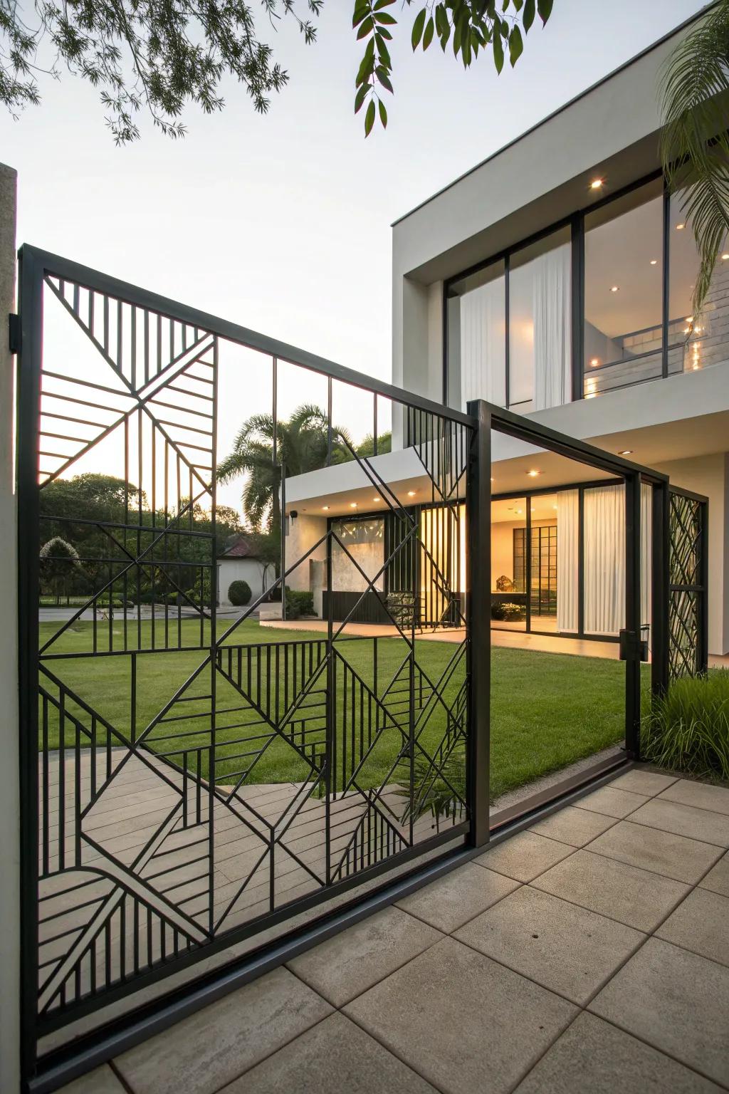 Modern geometric patterns for an edgy sliding gate.