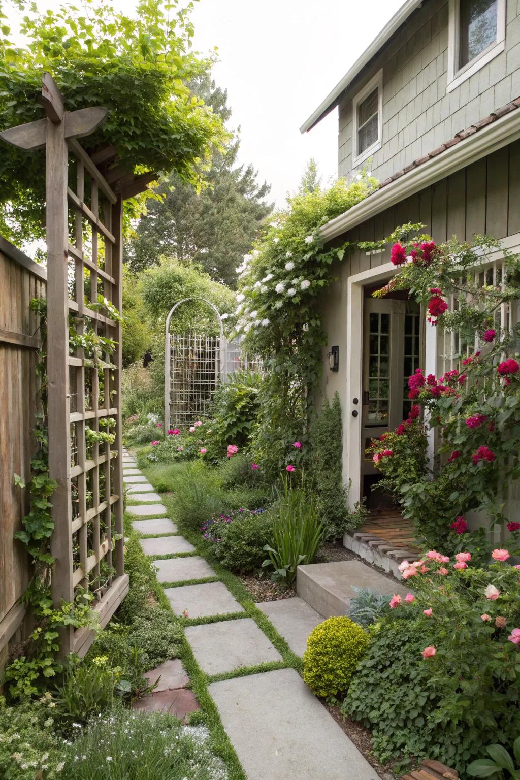 Vertical elements maximize space and add greenery to small yards.
