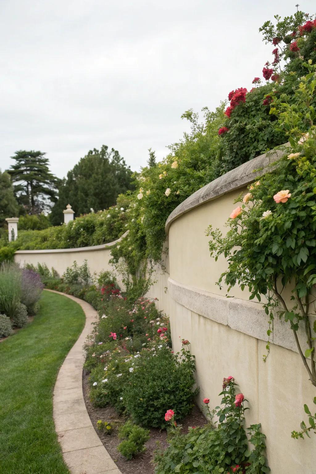 Curved stucco walls add a gentle flow to landscapes.