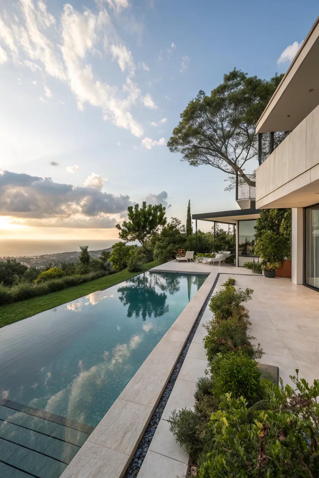 An infinity pool offers a luxurious backyard escape.